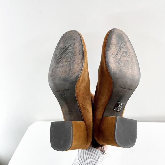 Free People Cecile Square Toe Block Heel Back Zip Suede Ankle Boots Brown 9.5 - Picture 11 of 12